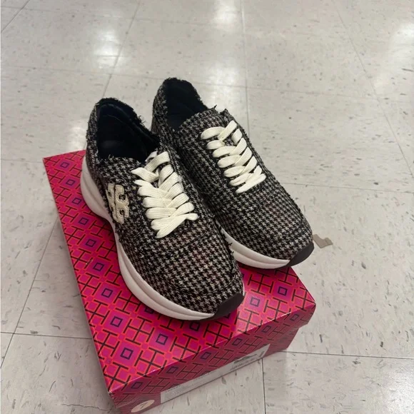 Tory Burch Houndstooth Sneakers - Black, White, and Brown - Picture 5 of 15